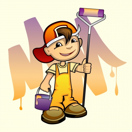 illustration of a young painter with rollerのイラスト素材
