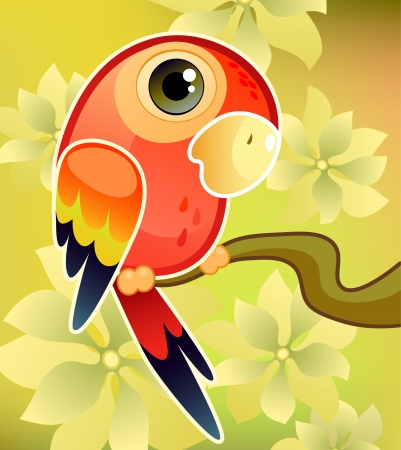Vector illustration of a red parrot on treeのイラスト素材