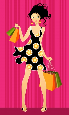 Vector illustration of a young girls shoppingのイラスト素材