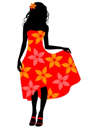 Vector illustration of a girl in red dress silhouetteのイラスト素材