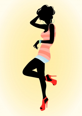 Vector illustrationof a girl in red shoes silhouetteのイラスト素材