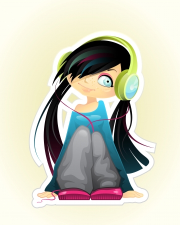 Vector illustration of a girl listen to musicのイラスト素材