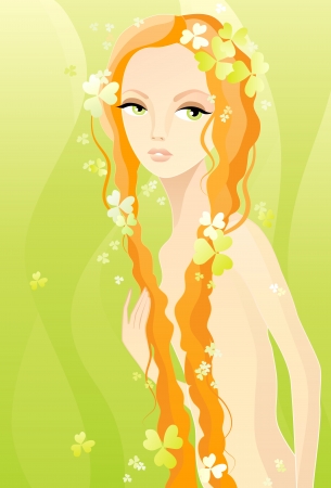 Vector illustration of a naked girl on greenのイラスト素材