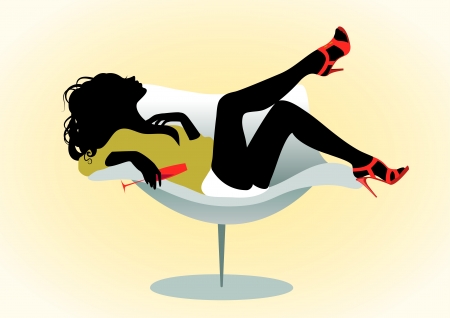 Vector illustration of a girl on chair with wineglassのイラスト素材
