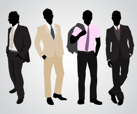 Vector illustration of a four businessman silhouettes のイラスト素材