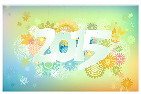 Vector illustration of a card 2015 with flowersのイラスト素材