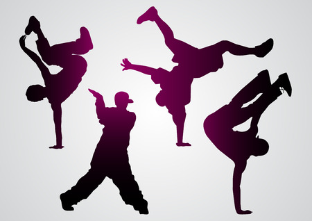 illustration of a break dancers  black silhouettesのイラスト素材