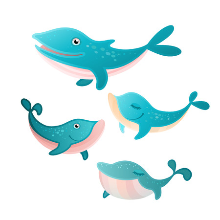 illustration of a four whales setのイラスト素材