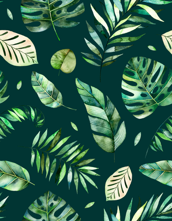 Seamless pattern with high quality hand painted watercolor tropical forest leaves.Tropical collection., Perfect for your project, wedding, greeting card, photos, blogs, wallpaper, pattern, texture and moreの写真素材
