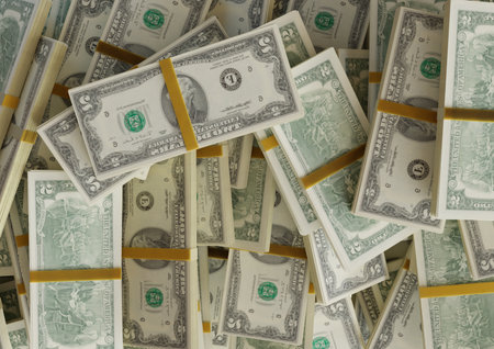 Large pile of two united states dollar bill large resolution for business, finance, news backgroundの写真素材