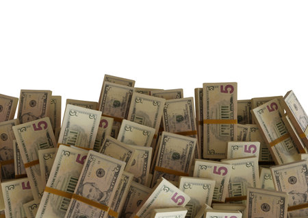Large pile of five united states dollar bill large resolution for business, finance, news background
