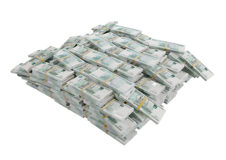 Stack Russian cash or banknotes of Rusia rubles scattered on a white background isolated The concept of Economic, Finance, Background, news, social media and texture of money 3d Rendering 1000 Rubleの写真素材