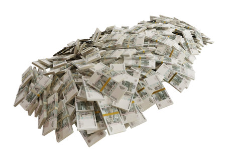 Stack Russian cash or banknotes of Rusia rubles scattered on a white background isolated The concept of Economic, Finance, Background, news, social media and texture of money 3d Rendering 1000 Rubleの写真素材