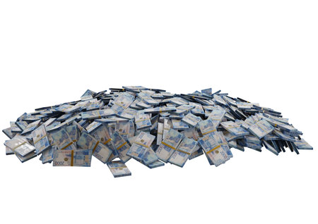 Stack Russian cash or banknotes of Rusia rubles scattered on a white background isolated The concept of Economic, Finance, Background, news, social media and texture of money 3d Rendering 5000 Rubleの写真素材