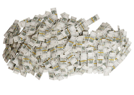 Stack Russian cash or banknotes of Rusia rubles scattered on a white background isolated The concept of Economic, Finance, Background, news, social media and texture of money 3d Rendering 5000 Rubleの写真素材