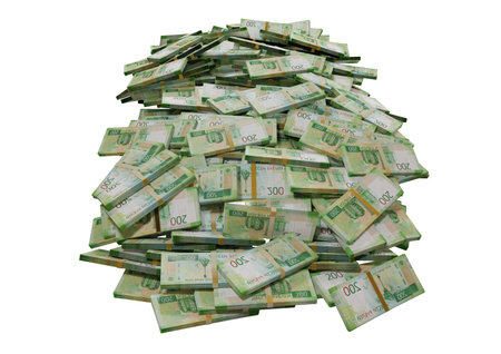 Stack Russian cash or banknotes of Rusia rubles scattered on a white background isolated The concept of Economic, Finance, Background, news, social media and texture of money 3d Rendering 500 Rubleの写真素材
