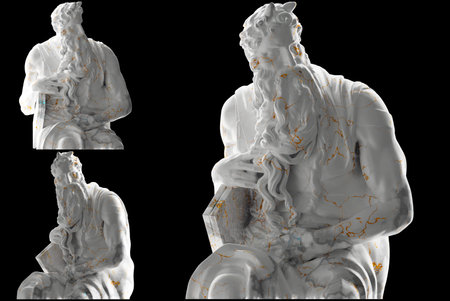 3D render of Moses statue in marble gold Perfect for website, social media, promotional materialsの写真素材