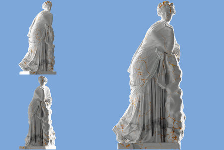 White marble statue of Polyhymnia with gold accents. Perfect for website and social media promotionの写真素材