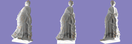 White marble statue of Polyhymnia with gold accents. Perfect for website and social media promotionの写真素材