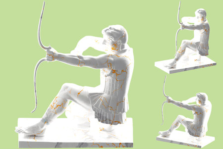 Seated Hercules in white marble and gold, perfect for decor and apparelの写真素材