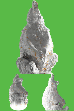 Sitting Bear statue in white marble and gold, perfect for social media and high-end apparel designsの写真素材