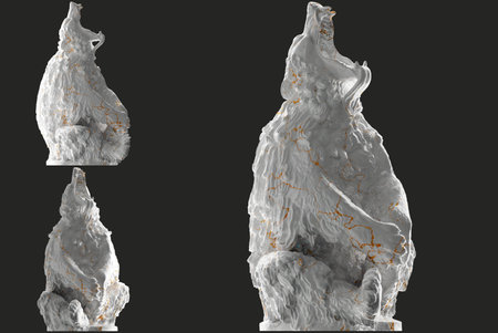 Sitting Bear statue in white marble and gold, perfect for social media and high-end apparel designsの写真素材