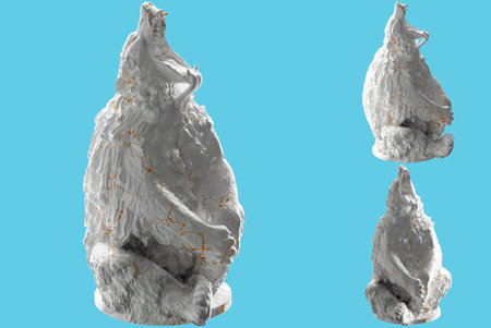 Sitting Bear statue in white marble and gold, perfect for social media and high-end apparel designsの写真素材