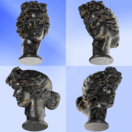 Apollo Giustiniani Black glossy marble and gold statue. Perfect for graphic design, social mediaの写真素材
