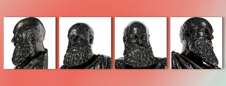 Marcantonio Ruzzini Black glossy marble and gold statue. Perfect for graphic design, promotionsの写真素材