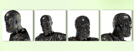 Cosimo I de Medici Black glossy marble and gold statue. Perfect for graphic design, social media