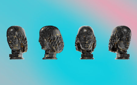 Fragment of a black marble statue Female head. Perfect for graphic design, websites and social mediaの写真素材