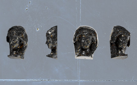 Head of an unwise Virgin A captivating black marble statue with golden accents for artistic projects