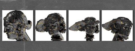 Exquisite 3D render of the Hypos statue, crafted in black glossy marble with luxurious gold accents