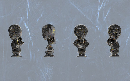 3D render of Portrait of Minatia Polla statue blend of black glossy marble and stunning gold accentsの写真素材