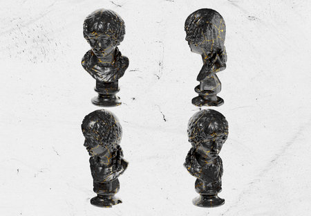 3D render of Portrait of Minatia Polla statue blend of black glossy marble and stunning gold accentsの写真素材