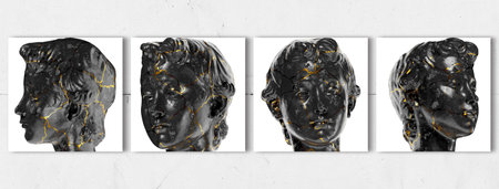 3D render of the John the Baptist as a child statue crafted in black glossy marble with elegant goldの素材 [FY310206404416]