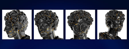 Young Marcus Aurelius Digital Portrait in Black Marble and Gold 3D Render Assetの写真素材