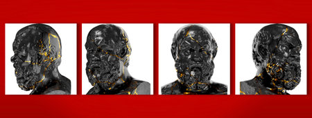 Socrates Digital Portrait in Black Marble and Gold Graphic Assetの写真素材
