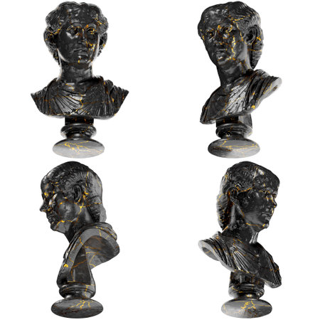 Roman Lady Digital Portrait Bust in Black Marble and Gold Graphic Design Assetの写真素材