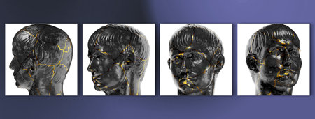 Young Man with Short Hair Digital Portrait in Black Marble and Gold Graphic Assetの写真素材