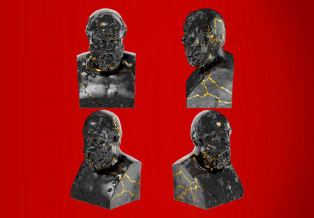 Socrates Digital Portrait in Black Marble and Gold Graphic Asset