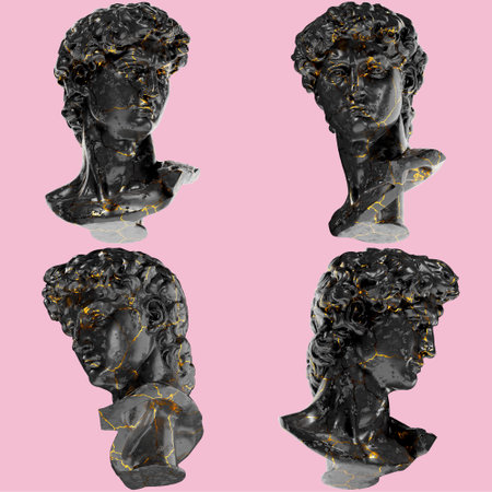 Head of a Horse Study for Equestrian 3D Digital Sculpture in Black Marble and Goldの写真素材