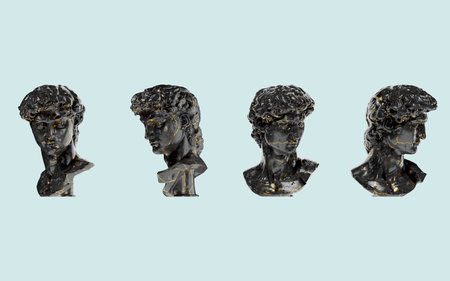 Head of Michelangelo's David Renaissance 3D Digital Bust in Black Marble and Goldの写真素材