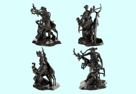 Sculpture Of Artemis and Iphigeneia - Renaissance Portrait Bust in Black Marble and Goldの写真素材