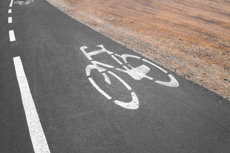 Asphald street with bicycle markingの写真素材