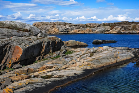 A beautiful view of the rocky coastline of a place called "The End of the World". Verdends Ende, Norway fjord.の写真素材