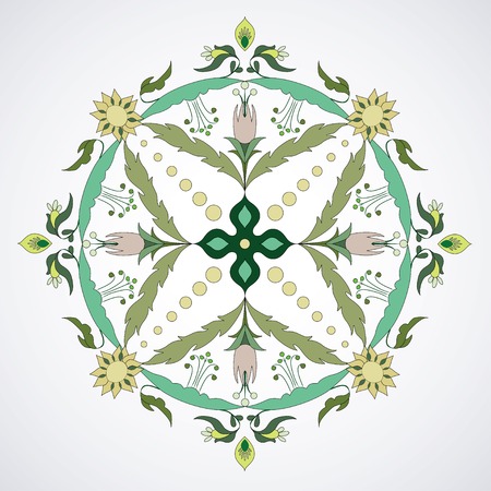 round vector ornament.  Flower circle element. Hand drawn vintage icon. Graphic template for design.のイラスト素材