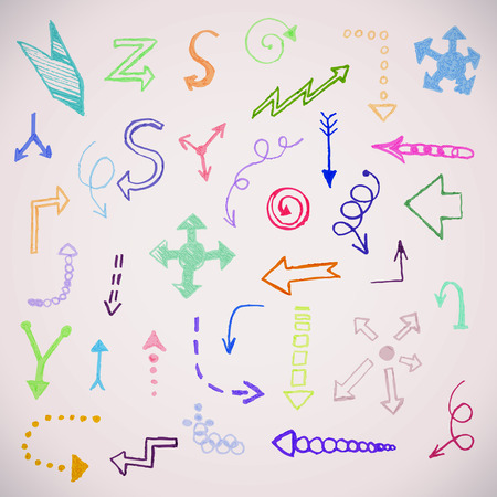Sketch arrow collection for your design. Hand drawn with ink. Vector illustration.のイラスト素材