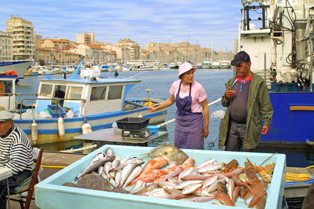 MARSEILLE, FRANCE - MAY 23: Fish fair at Canebiere street in Marseille. May 23, 2009のeditorial素材