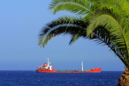 Ship in Mediterranean sea near Cyprusの写真素材